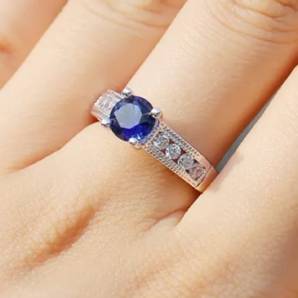 🌺Sterling Silver Sapphire Ring 925 - Picture 2 of 4